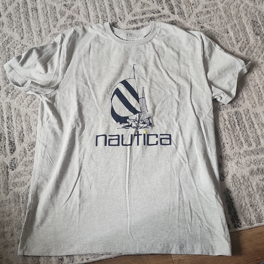 Nautica Light Gray Tee with Dark Blue Sailboat Design